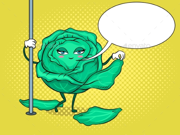 Cabbage Pole Dancer Pop Art Vector Illustration - Food Objects
