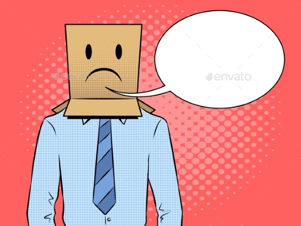 Man with Box Sad Emoji on Head Pop Art Vector - Miscellaneous Vectors
