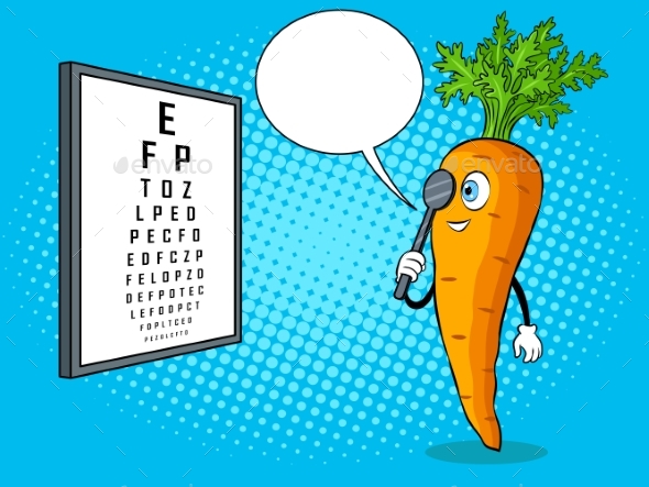 Carrot Check Vision Pop Art Vector Illustration - Food Objects