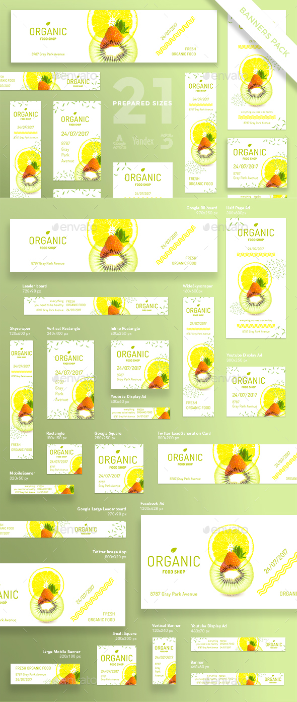 Organic Food Shop Banner Pack - Banners & Ads Web Elements