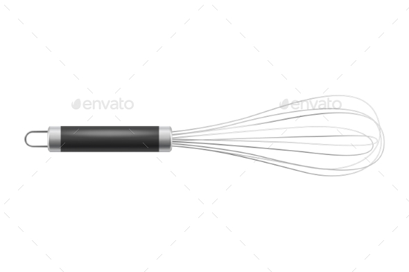 Vector Realistic 3D Metal Wire Steel Whisk Closeup - Food Objects