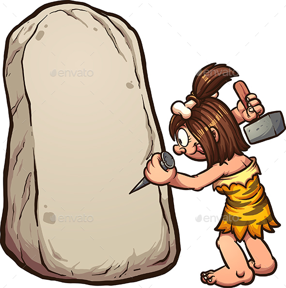 Cave Woman Writing on Stone - People Characters