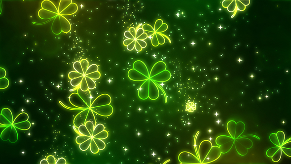 Neon Clover Leaves Falling Background, Motion Graphics | VideoHive