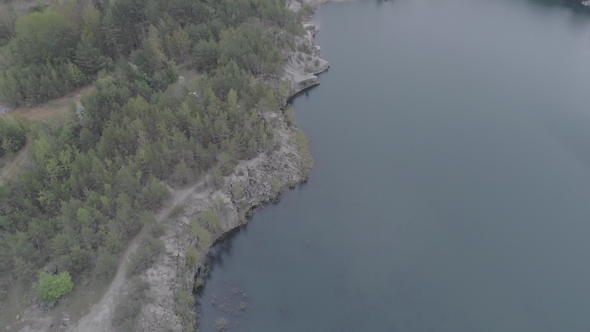 Aerial View of the Beautiful Lake in Place of the Former Granite Quarry