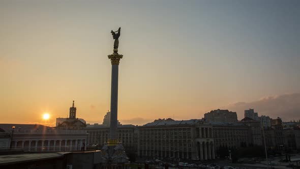 Sunset Over The Center Of Kiev, Khreshchatyk, Maidan