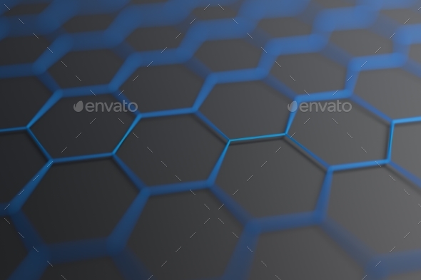 Abstract 3D Rendering. Surface with Hexagons. - 3D Backgrounds