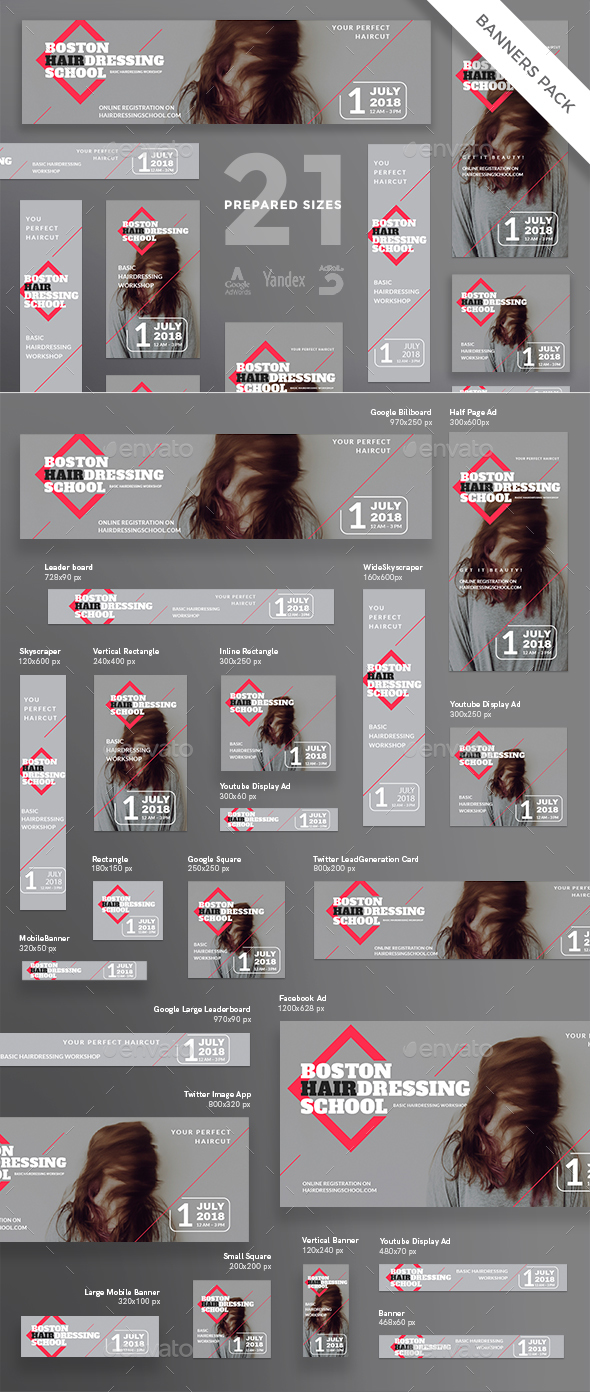 Hairdressing School Banner Pack - Banners & Ads Web Elements