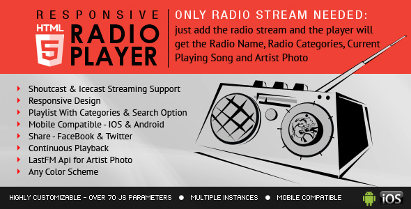 Radio Player With Playlist - Shoutcast and Icecast - CodeCanyon Item for Sale