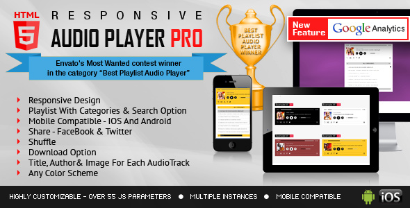 Responsive HTML5 Audio Player PRO With Playlist