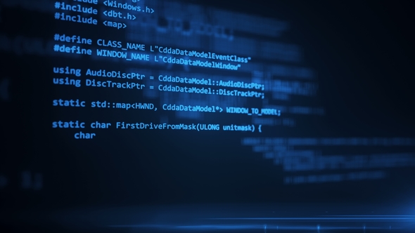 The Programming Code Works Through the Computer Screen Terminal, Motion ...