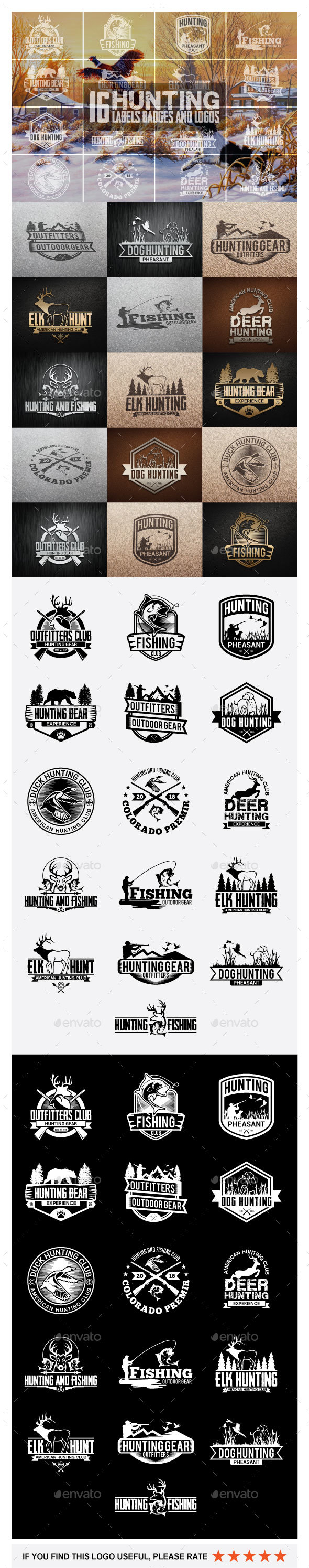 16 Hunting Badges and Logos - Badges & Stickers Web Elements
