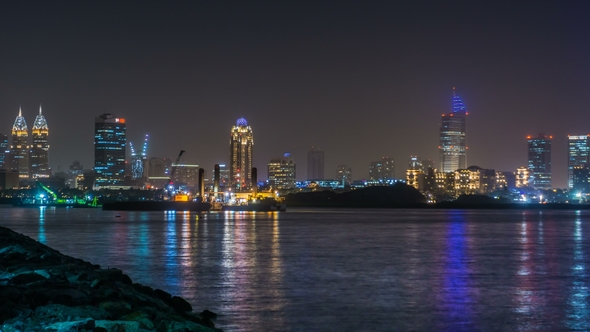 Coastline of Dubai Marina, View From Palm Jumeirah, , United Arab Emirates. alt