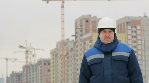 Foreman on Background of Major Construction Project