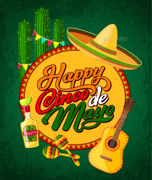 Cinco De Mayo Banner with Fiesta Party Symbols - Miscellaneous Seasons/Holidays