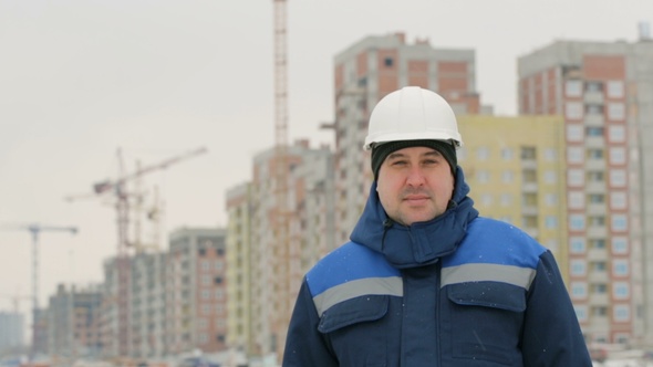 Foreman on Background of Major Construction Project