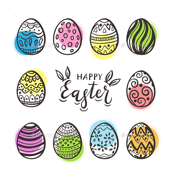 Set of Black Easter Eggs and Colored Circles - Religion Conceptual