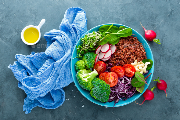 Buddha bowl meal with rice and vegetables Stock Photo by sea_wave | PhotoDune
