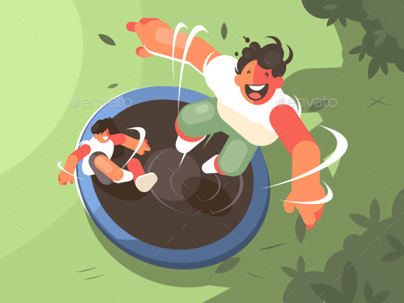 Two Guys Jumping on Trampoline - People Characters