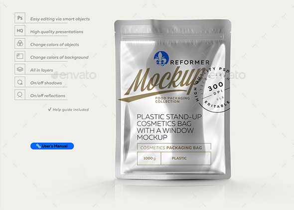 Download Glossy Metallic Stand Up Bag Mockup By Reformer Graphicriver