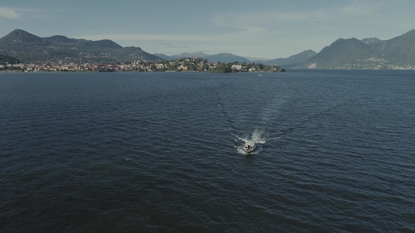 Passenger Ship Voyage on the Mountain Italy Lake, Drone  Nature Flight alt