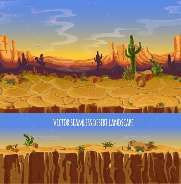 Vector Seamless Desert Landscape - Landscapes Nature