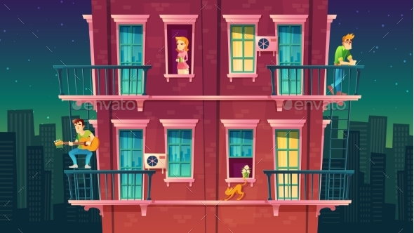Vector Residential Multi-Story Apartment - Buildings Objects