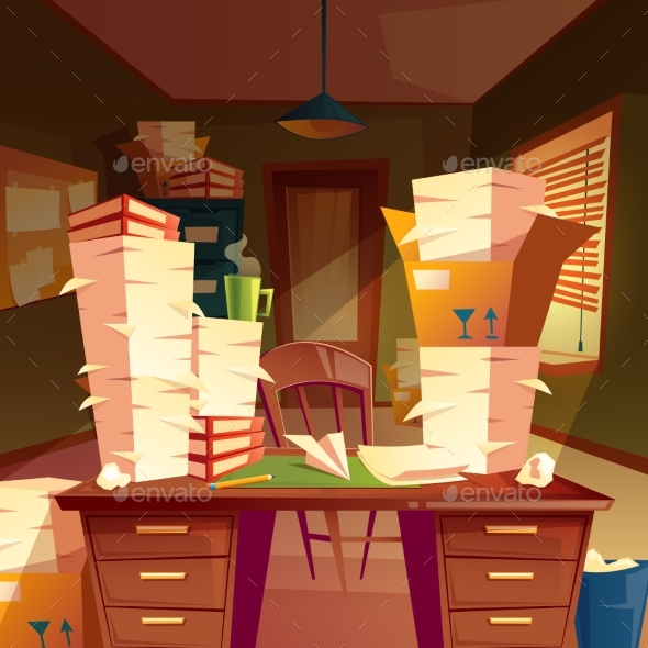 Vector Empty Office with Piles of Paperwork - Miscellaneous Vectors