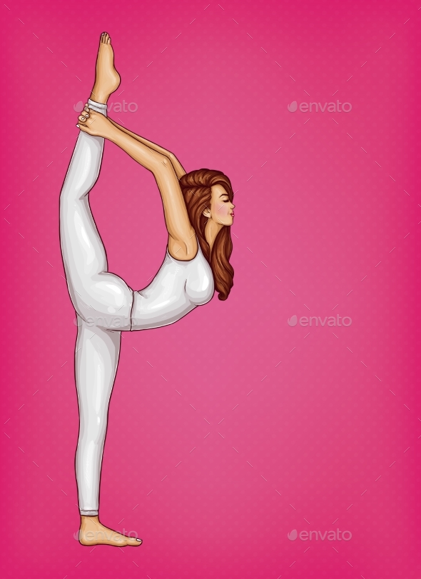 Vector Pop Art Girl Doing Gymnastics or Yoga - Sports/Activity Conceptual