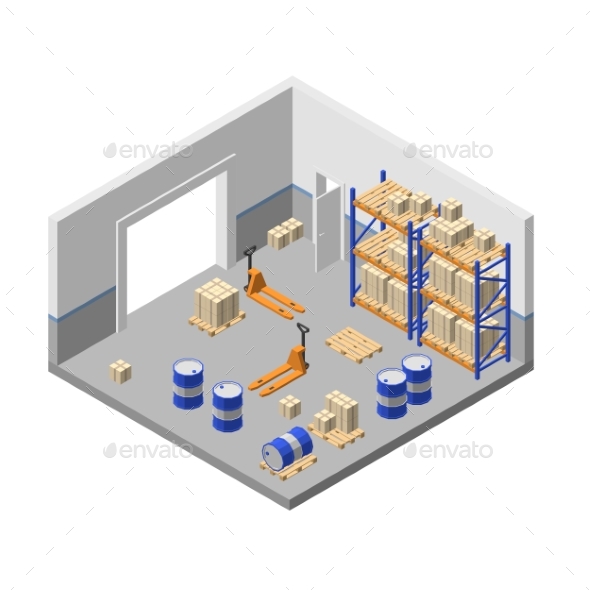Isometric Storage Factory Warehouse - Industries Business