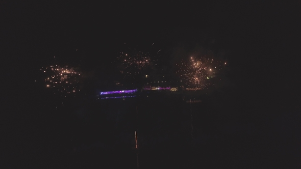 Fireworks Salute the Night Drone Air Flight  Colorfull Illumination alt