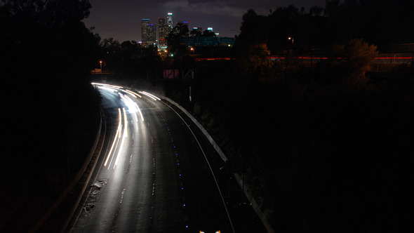Time Lapse Los Angeles Traffic on 110 Freeway at Night 