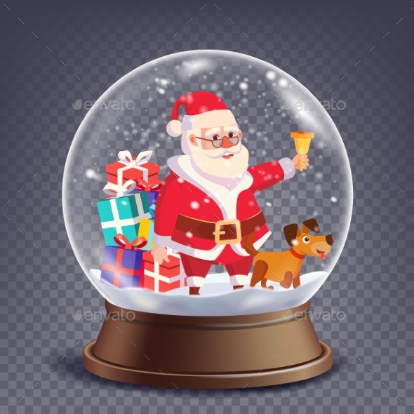 Xmas Empty Snow Globe Vector. Santa Claus Ringing - Seasons/Holidays Conceptual
