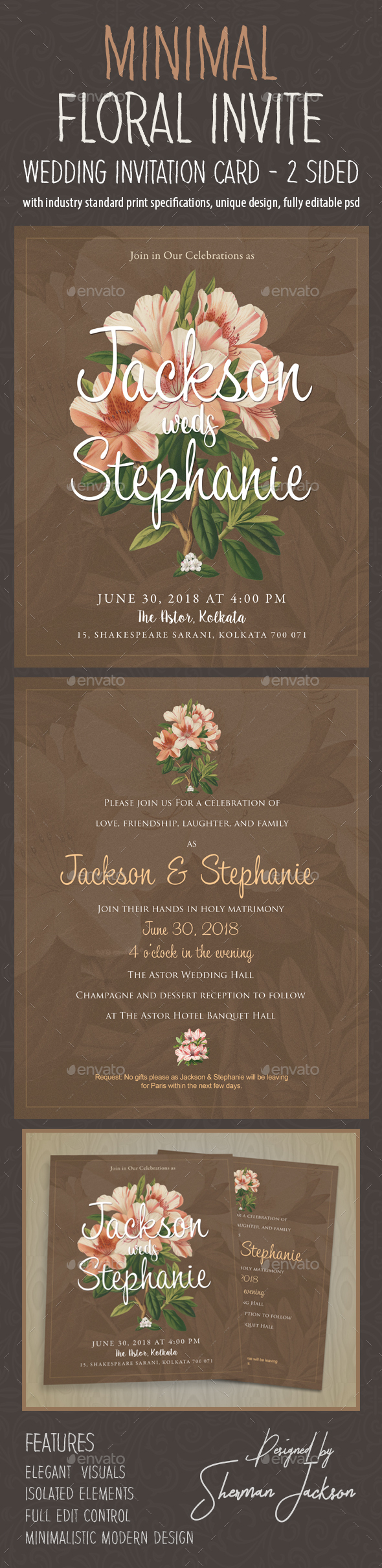 Minimal Floral Wedding Invitation - Weddings Cards & Invites