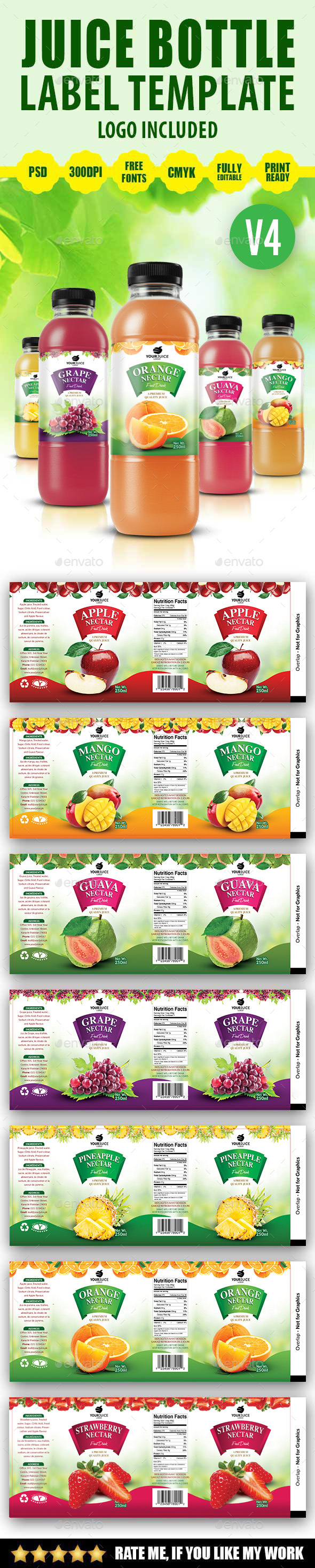 Juice Bottle Label Template V4 - Packaging Print Templates