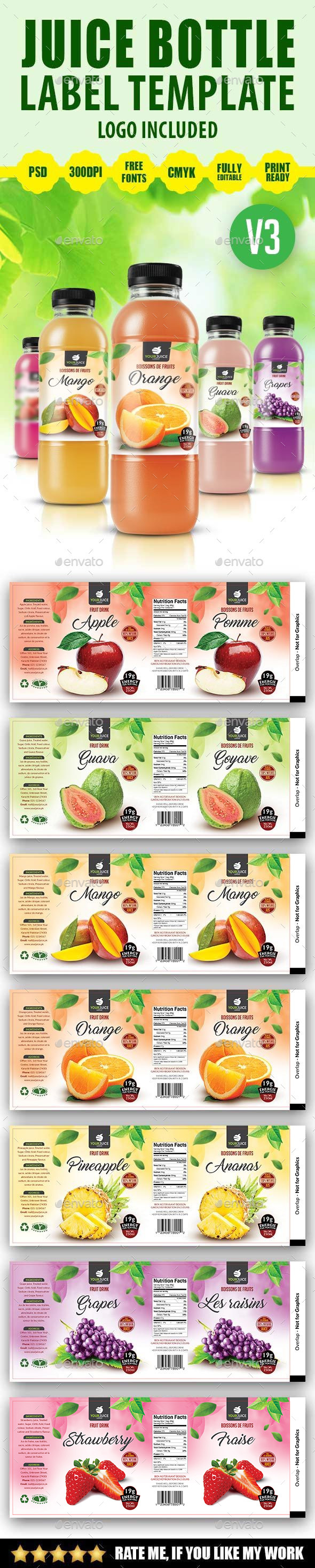 Juice Bottle Label Template V3 - Packaging Print Templates