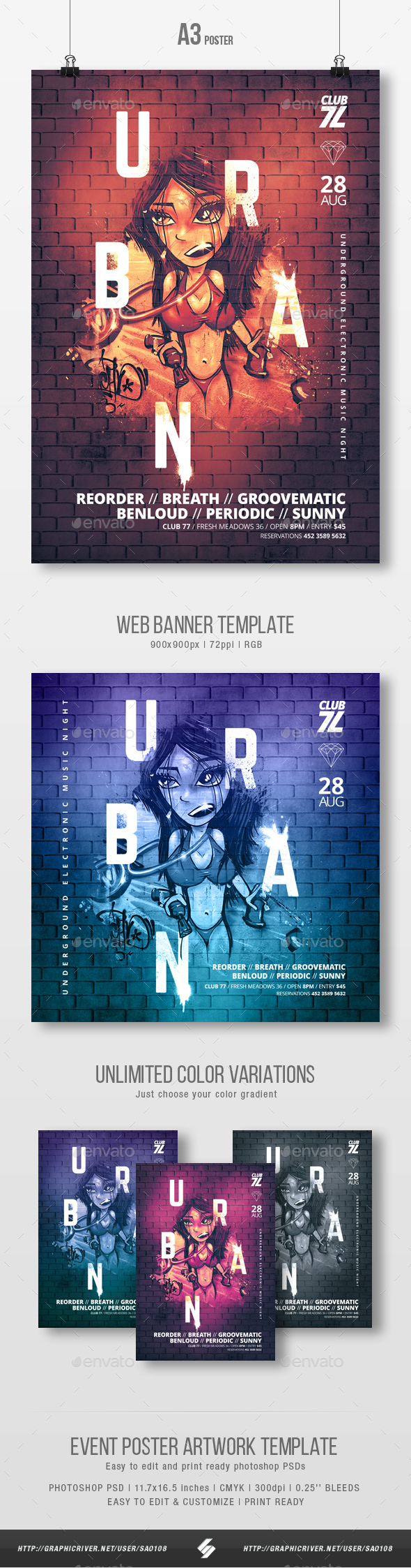 Urban - Graffiti Party Flyer / Poster Artwork Template A3 - Clubs & Parties Events