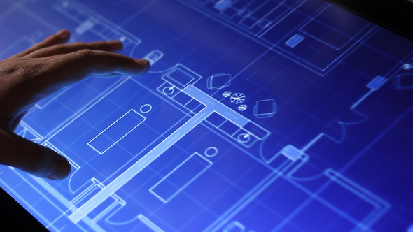 Architecture Blueprint Drawing On Touch Screen Computer