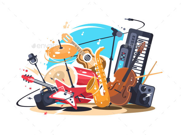 Musical Instruments on Stage - Objects Vectors