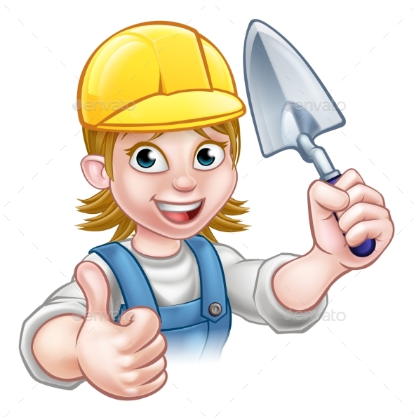 Female Builder Bricklayer Worker With Trowel Tool - People Characters