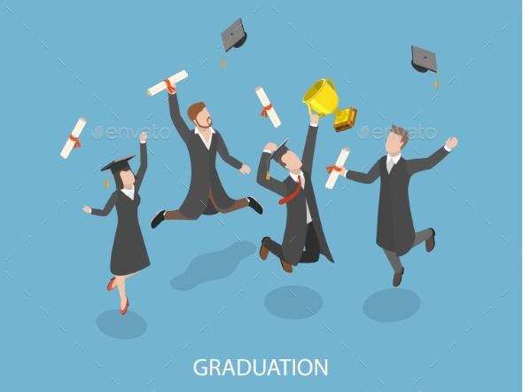 Graduation Flat Isometric Vector Concept - Miscellaneous Vectors