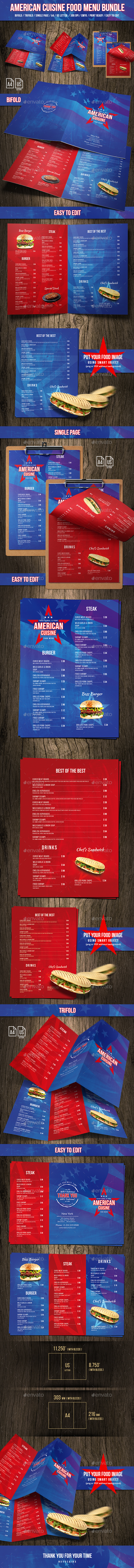 American Cuisine Food Menu Bundle - Food Menus Print Templates