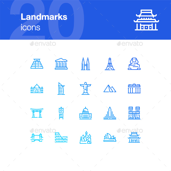 20 Landmarks icons - Buildings Objects