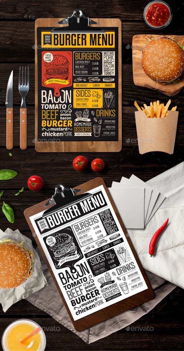 Burger Food Menu - Food Menus Print Templates