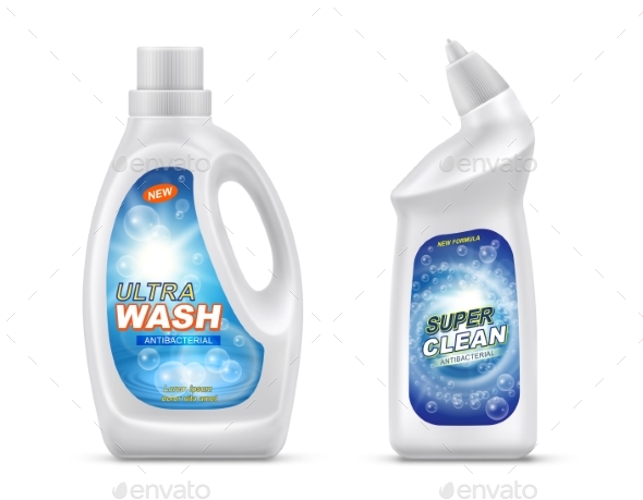 Vector Plastic White Bottles for Liquid Detergent - Man-made Objects Objects