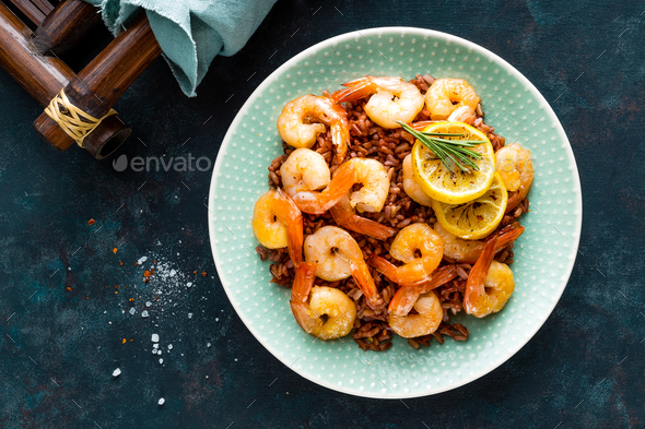 Prawns roasted on grill - Stock Photo - Images