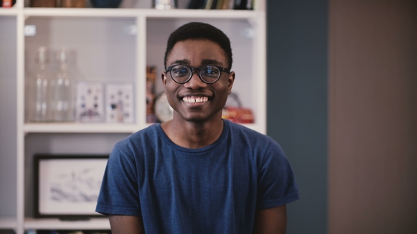 Handsome Black Young Guy In Stylish Glasses Smiles Stock Footage 1024