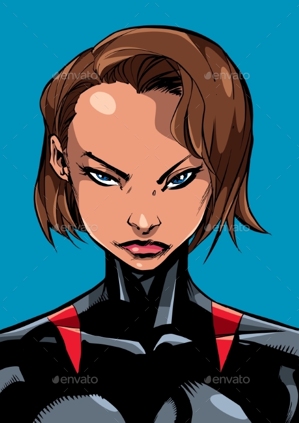 Superheroine Portrait Line Art 2 - People Characters