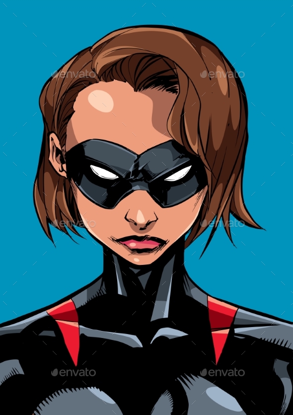 Superheroine Portrait Masked Line Art 2 - People Characters