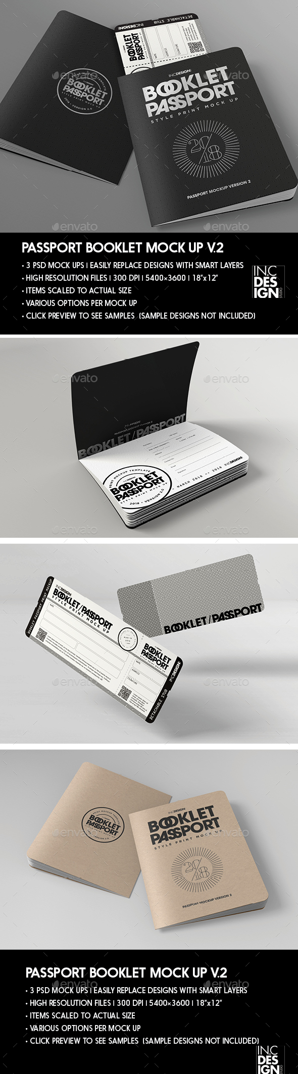 Passport Booklet Boarding Pass MockUp v.2 - Print Product Mock-Ups
