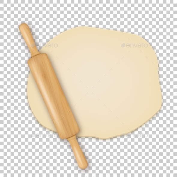 Vector Realistic 3D Wooden Rolling Pin on Roll Out - Man-made Objects Objects